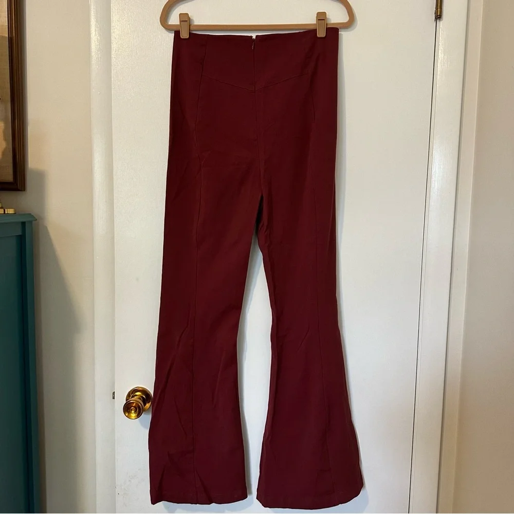 Free People Real Deal Slit Flare Stretch Pants Maroon Womens Large Boho - Picture 11 of 12